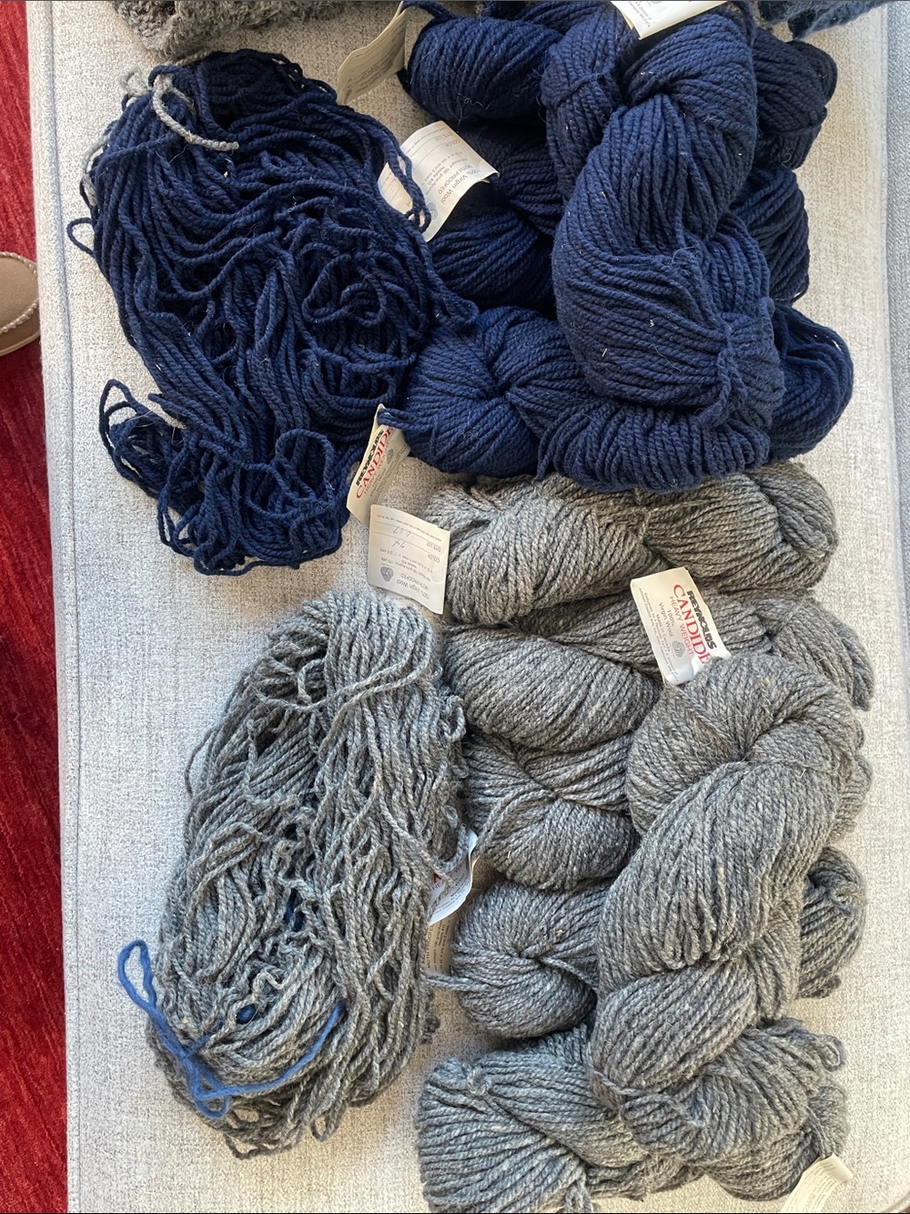 Navy and Gray Wool Yarn Skeins and Hanks